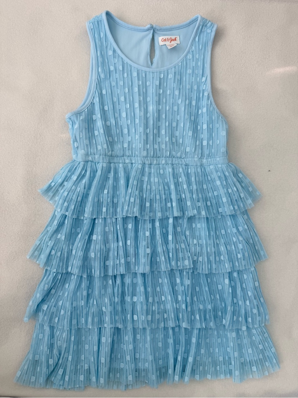 Cat & Jack Light Blue Polka Dot Tiered Mesh Dress